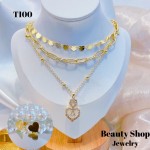 #T juego cadena triple oro chino 