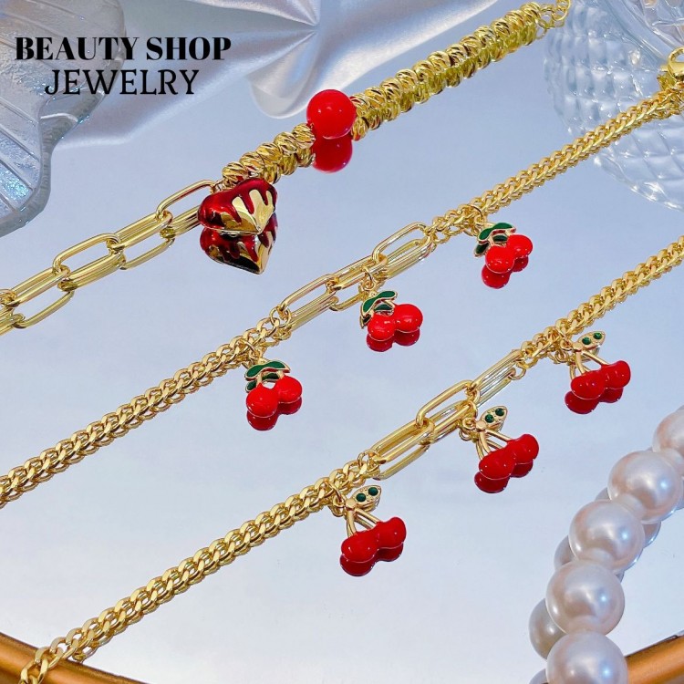 pulsera eslabon con dije cereza