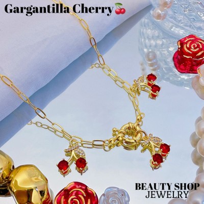 cadena eslabon con dije cereza oro chino