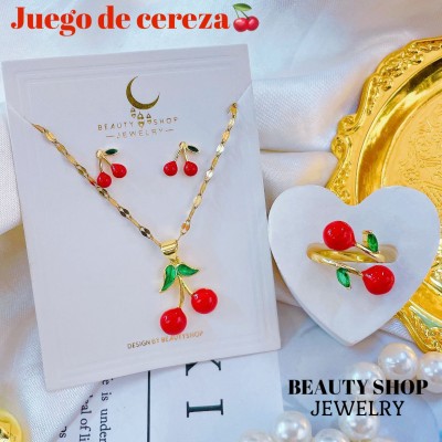 juego cereza con anillo oro chino 24&