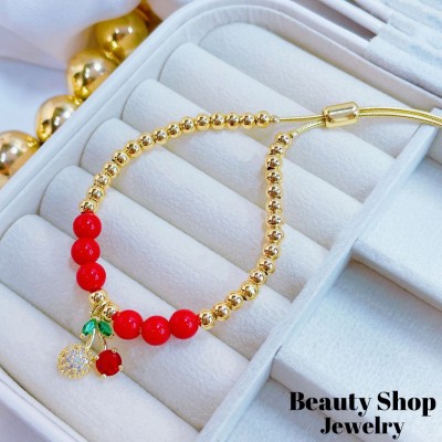 pulsera balin ajustable con dije cereza 13.5&