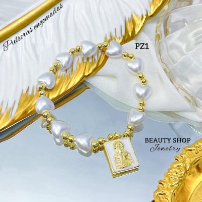 #pz pulsera perla con dije scapulario 9& (1.75*)