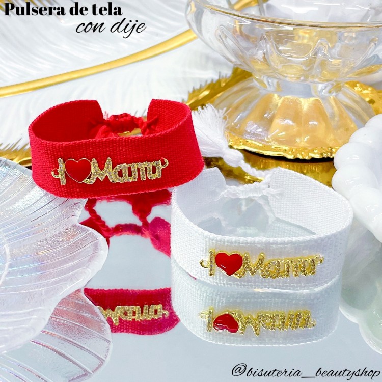 Pulseras de tela con dije de mamá