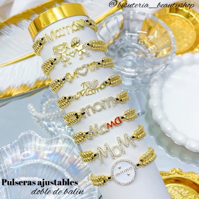 pulsera de balín doble con dije de mamá