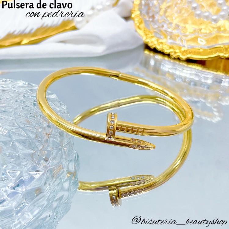 Pulsera de clavo con piedras en acero