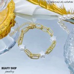pulsera eslabon con perlas oro chino 