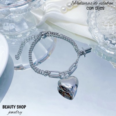 pulsera eslabon con dije corazon 