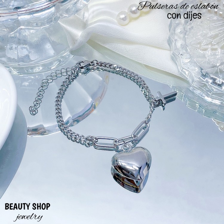 pulsera eslabon con dije corazon 