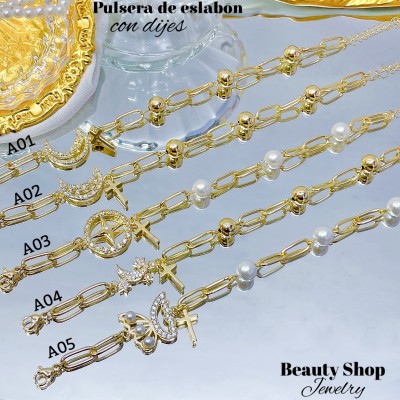 pulsera oro chino eslabon dije con balin