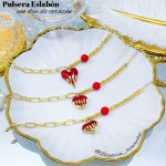 pulsera eslabon con dije corazon rojo pulsera eslabon con dije corazon rojo