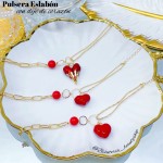 pulsera eslabon con dije corazon rojo 