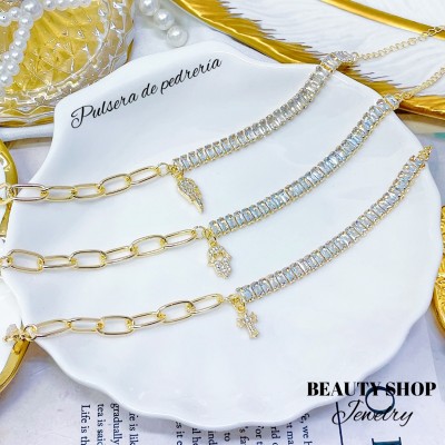 #o Pulsera De Eslabón Con Piedra 