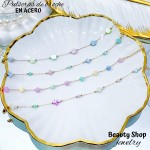 pulsera con dije cristales colores acero 