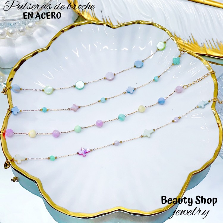pulsera con dije cristales colores acero 