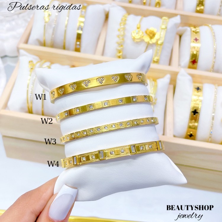 pulsera rígida con pedrería en acero