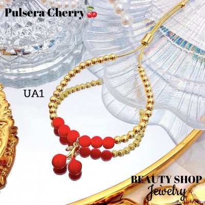 pulsera balin ajustable con dije cereza (&12)