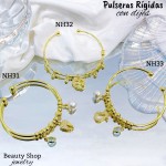 #H Pulseras Rígidas Con Dijes Oro Chino 16& #H Pulseras Rígidas Con Dijes Oro Chino 16&
