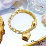 #T pulsera eslabon con dijes corazon 13.50& #T pulsera eslabon con dijes corazon 13.50&