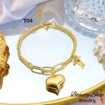 #T pulsera eslabon con dijes corazon 13.50& #T pulsera eslabon con dijes corazon 13.50&
