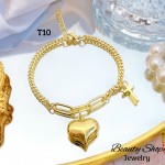 #T pulsera eslabon con dijes corazon 13.50& #T pulsera eslabon con dijes corazon 13.50&