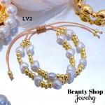 pulsera doble ajustable con perla 12.5&