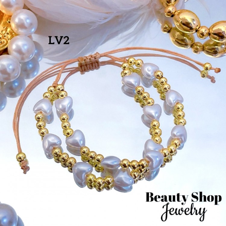 pulsera doble ajustable con perla 12.5&