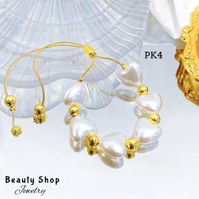 pulsera perla con balin ajustable oro chino