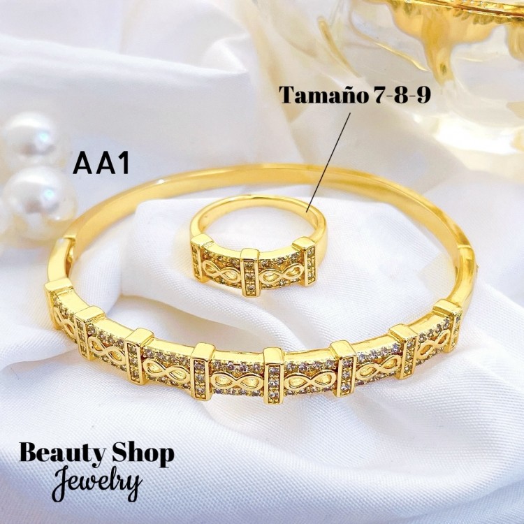 #A juego pulsera con anillo oro chino 18k 32&