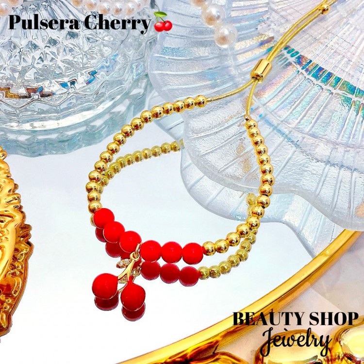 pulsera balin ajustable con dije cereza (&12）