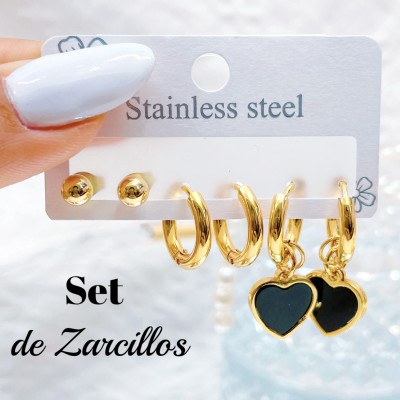 set zarcillo acero 16&