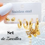 set zarcillo acero 16&