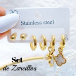 set zarcillo acero 16&
