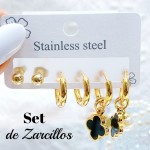 set zarcillo acero 16&