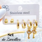 set zarcillo acero 16&