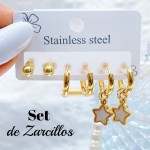 set zarcillo acero 16&