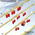 pulsera eslabon con dije cereza (&14）