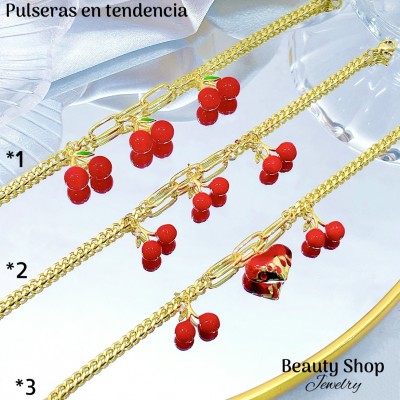 pulsera eslabon con dije cereza (&14)
