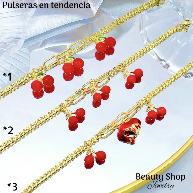 pulsera eslabon con dije cereza (&14）