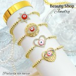 Pulsera balín con dije piedras ajustable oro chino (&12）