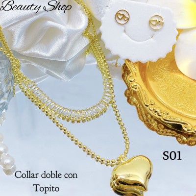 #s juego cadena doble con dije corazon （&16）