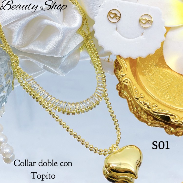 #s juego cadena doble con dije corazon （&16）