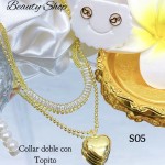 #s juego cadena doble con dije corazon （&16）