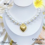 #m cadena perla con dije corazon oro chino （12.2&）