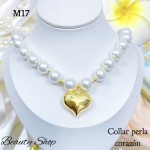 #m cadena perla con dije corazon oro chino （12.2&）