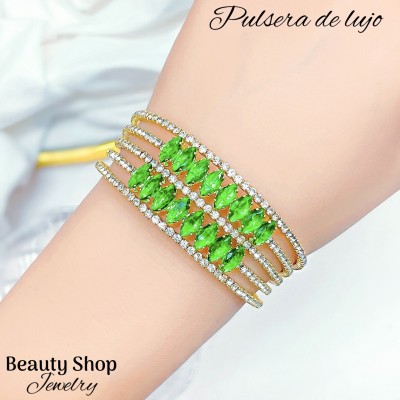 pulsera oro chino con pedreria 5 en 1 (17&)