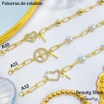 pulsera oro chino eslabon dije con balin 12.5& pulsera oro chino eslabon dije con balin 12.5&