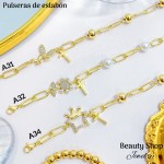 pulsera oro chino eslabon dije con balin 12.5& pulsera oro chino eslabon dije con balin 12.5&