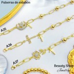 pulsera oro chino eslabon dije con balin 12.5& pulsera oro chino eslabon dije con balin 12.5&