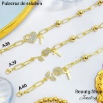 pulsera oro chino eslabon dije con balin 12.5& pulsera oro chino eslabon dije con balin 12.5&