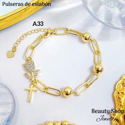pulsera oro chino eslabon dije con balin 12.5&